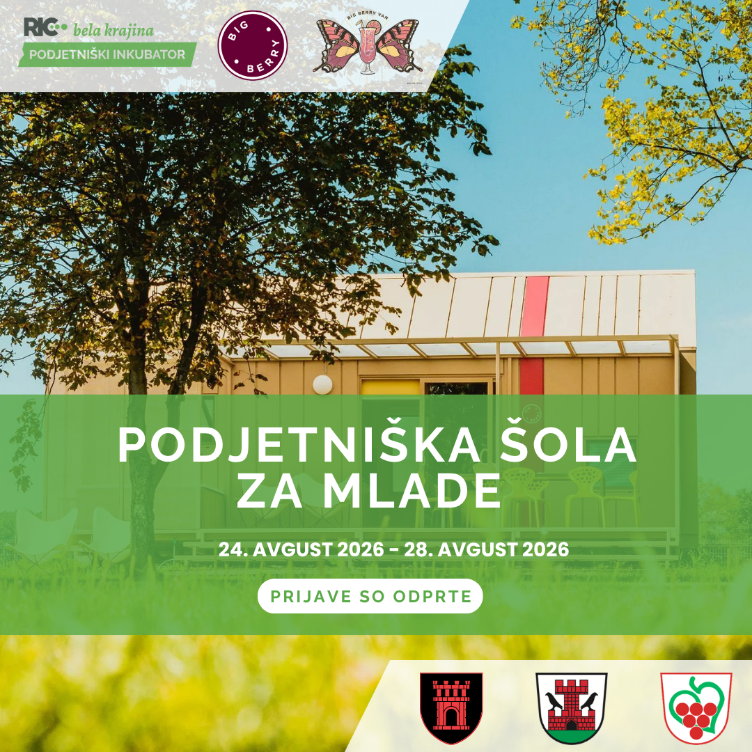 Okrasna grafika Podjetniška šola za mlade z logotipi organizatorjev in sofinancerjev